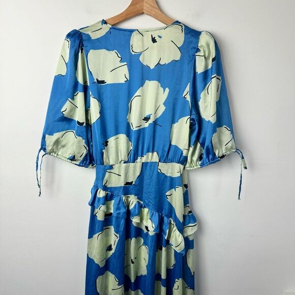 NWT Topshop blue splodge flower ruffle textured wrap midi Dress in Blue Size 6 - Picture 15 of 15